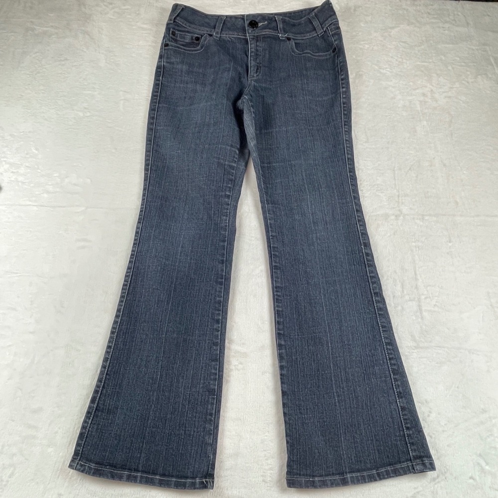 Mixit Womens Size 12 Dark Wash Bootcut Denim Jeans Stretch Embroidered Pockets